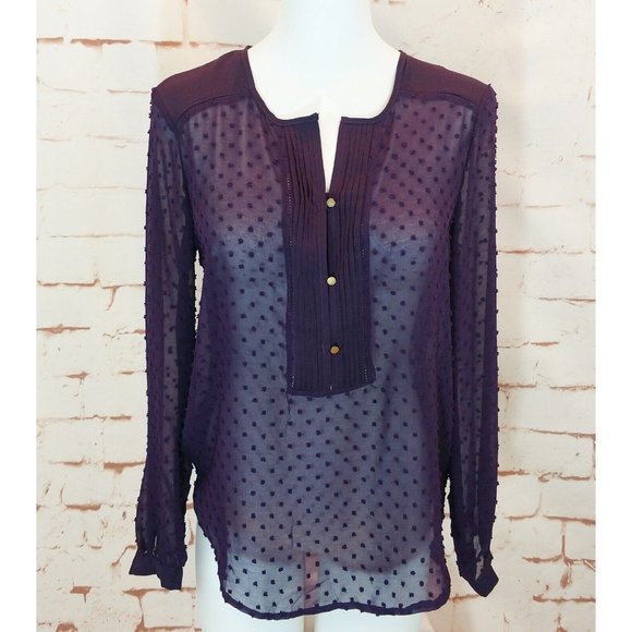 Francesca's NWT Sheer Swiss Dot Top sz Medium M Notch Collar Popover Tunic - Picture 1 of 7